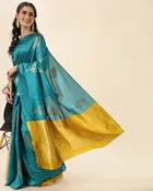 Litchi Silk Zari Woven Saree for Women, Teal 