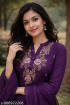 Floral Embroidered Cotton Blend Kurta Pant With Dupatta Set for Women 