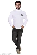 Woolen Solid Sweater for Men (White, M)