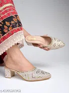 Shoetopia Golden Embellished Heel Sandals 