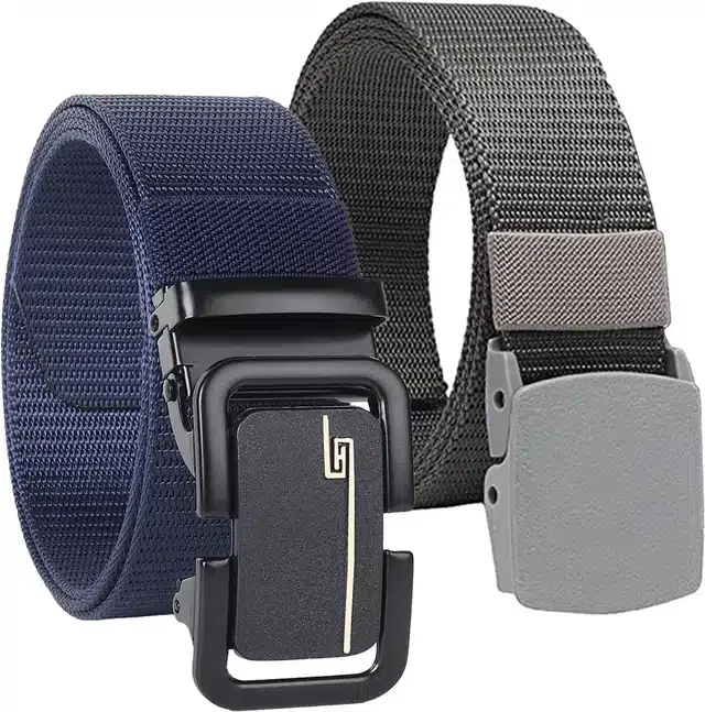 Casual Nylon Belt for Men (Blue & Grey, Pack of 2)
