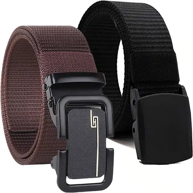 Casual Nylon Belt for Men (Brown & Black, Pack of 2)