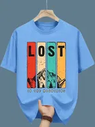Polyester Printed Half Sleeves T-Shirts For Men, Light Blue 