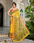 Chanderi Cotton Printed Saree for Women, Yellow 