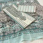 100% Cotton Print with Stone Unstitched Suit (Beige & Firozi, Free size)