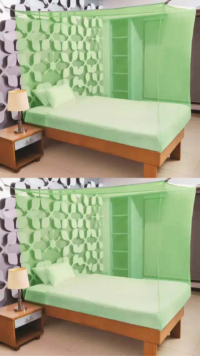 Polyester Single Bed Mosquito Net (Pack of 2) (Green, 6x3 feet)