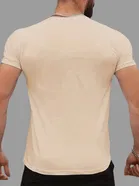 Polyester Printed Half Sleeves T-Shirts For Men, Beige 