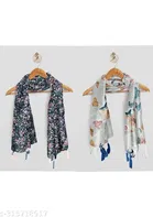 Printed Chiffon Scarves with Tassels for Women, Multicolor, Pack of 2
