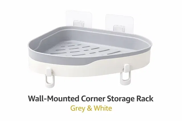 Wall-Mounted Corner Storage Rack Grey & wHITE