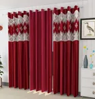 Polyester Curtains for Door (Maroon, 7 Feet) (Pack of 3)