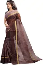 Polycotton Striped Saree for Women 