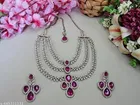 3 Layer Mehandi Finish Bridal White Diamond Trendy Necklace Set for Women 