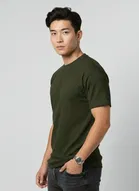Polyester Round Neck T-shirt for Men, Olive 