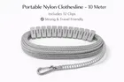 Portable Nylon Rope Clothesline 10 Meter + 12 Clips Grey