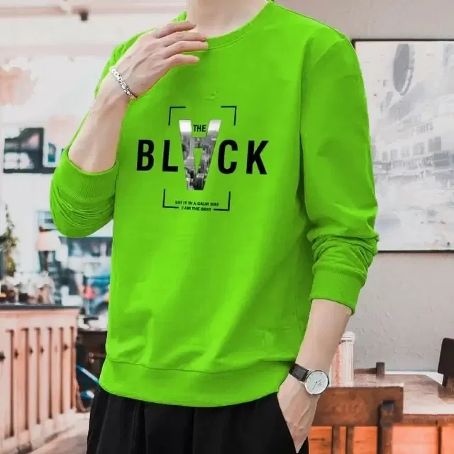Cotton Blend Round Neck T-Shirt for Men (Green, L)