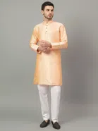 Jacquard Solid Kurta with Pant for Men (Cream, S)