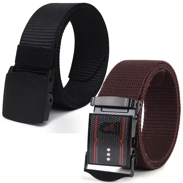 Casual Nylon Belts for Men (Black & Brown, Pack of 2)