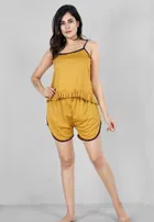 Satin Solid Nightsuit for Women (Yellow, XL)