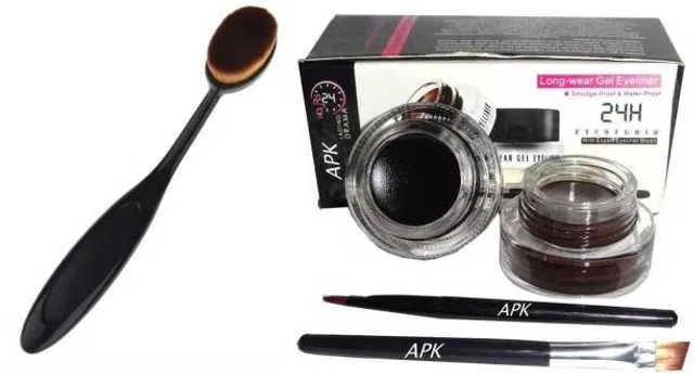 Lenon Makeup Accessory Gel Eyeliner Black & Brown,Oval Shape Makeup Foundation Brush (Set of 2) (D238)