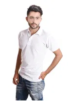 Poly Cotton Solid Polo Neck T-Shirt for Men, White 