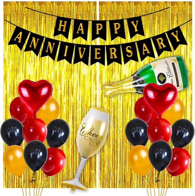 Party Decoration Kits (Black & Gold, Set of 57)