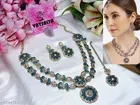 Mehandi Finish Golden Shadow Crystals 2 Layer Ethnic Partywear Necklace Set for Women 