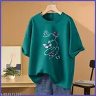 Cotton Blend Printed T-shirt for Women, Green & Blue 