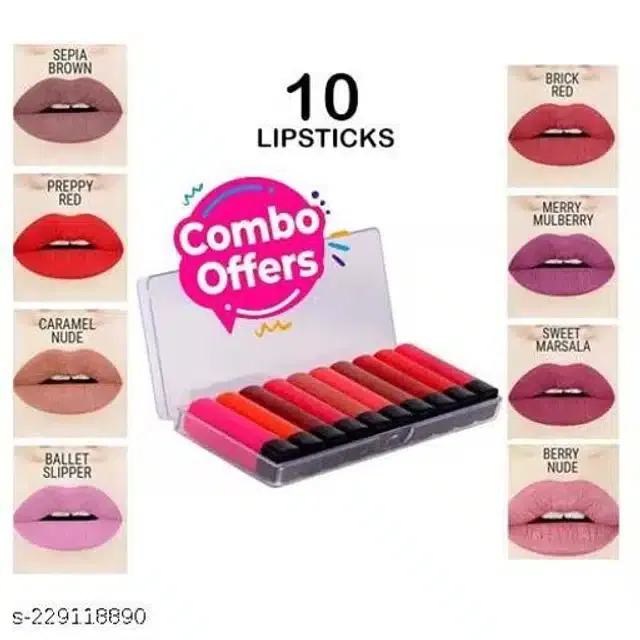 Liquid Matte Lipstick (Multicolor, Pack of 10)