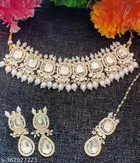 Uncut Kundan Diamond Pearl Choker with Maang Tikka for Women 