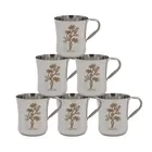 Leroyal Stainles Steel Bail Design Floral Print Cup (Pack of 6, Silver)