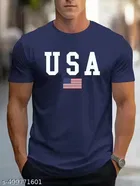 Chest Print Polyester T-Shirts for Men ,Navy Blue 