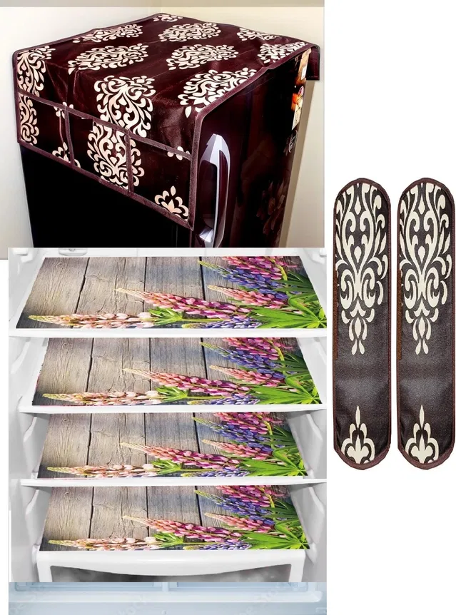 Knit 7 Pcs Fridge Cover Set (Multicolor, Set of 1)