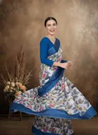 Art Silk Printed Saree for Women, Blue 