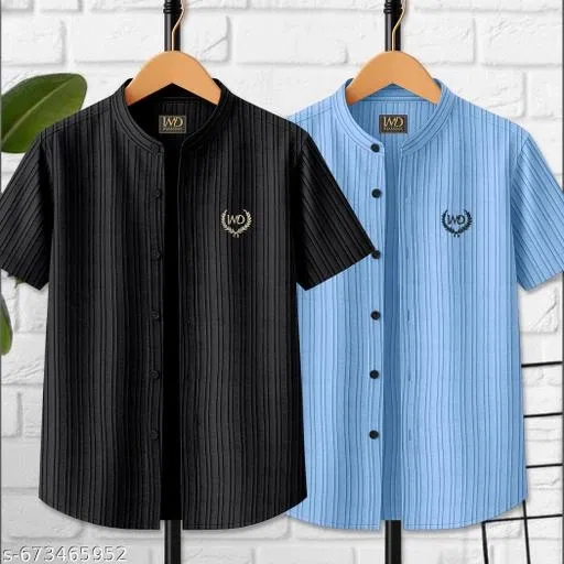 Printed Cotton Blend Mandarin T-Shirt for Boys (Black, 8-9 Years)
