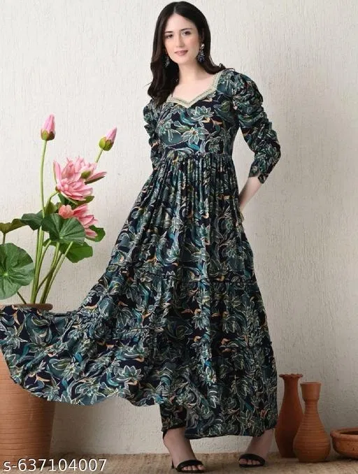 Viscose Rayon Kurti for Women, Green (XL)