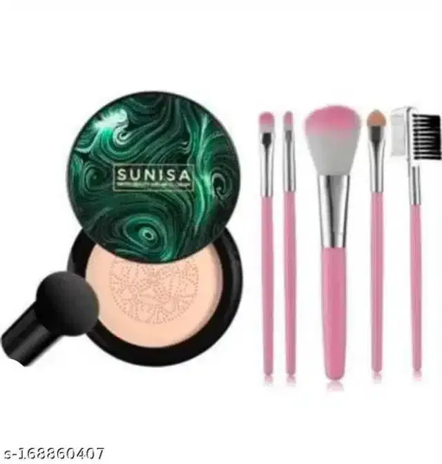 Sunisa Liquid Foundation with 5 Pcs Makeup Brushes (Multicolor, Set of 2)