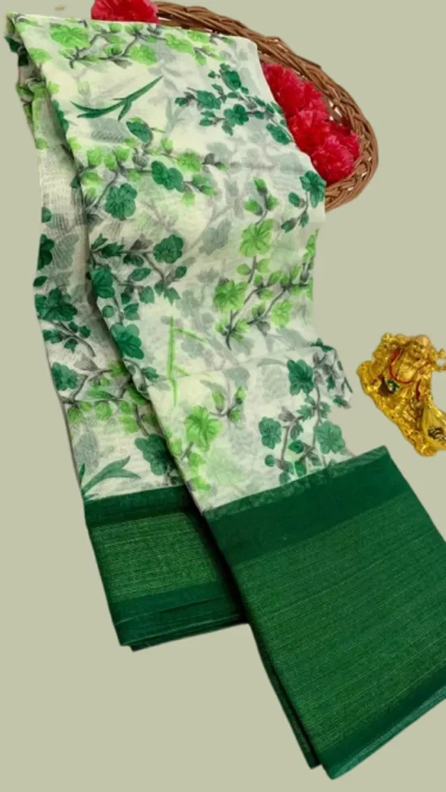 Cotton Printed Saree for Women (Bottle Green, 6 m)