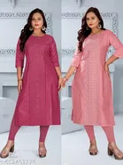 Solid Embroidered Chanderi Cotton Kurti for Women, Pack of 2 