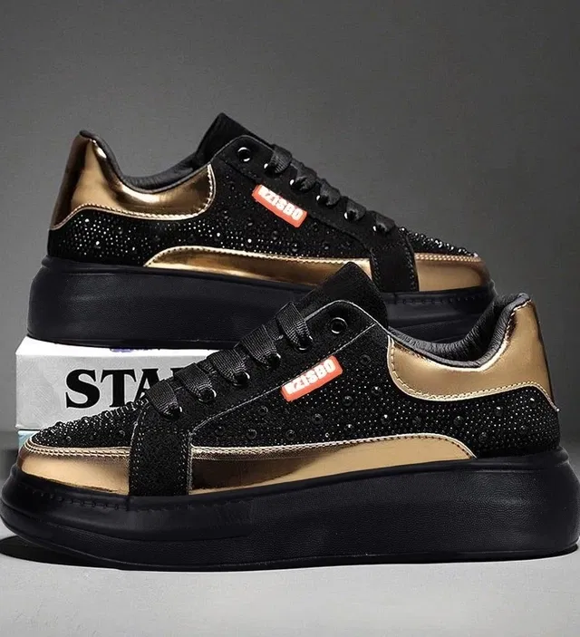 Casual Shoes for Men (Black & Gold, 7)