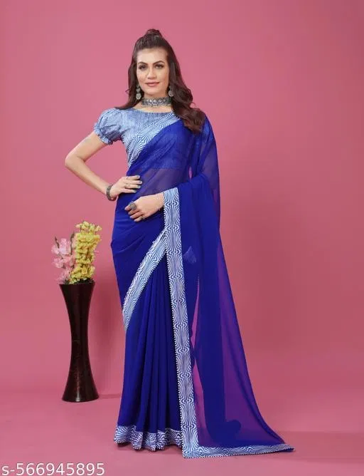 Elegant Saree for Women (Blue, Free Size)