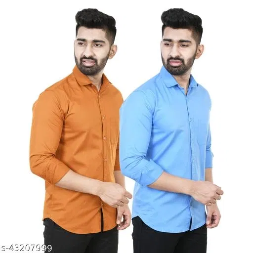 Cotton Blend Solid Shirts for Men, Multicolor (XXL)