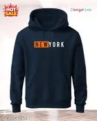Fleece Printed Hoodie for Men, Navy Blue 
