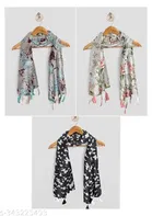 Poly Chiffon Printed Scarves for Women, Multicolor, Pack of 3
