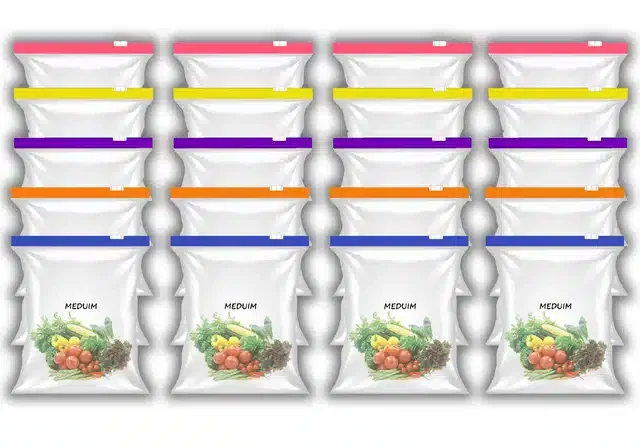 Ziplock Food Storage Pouch for Fridge (Pack of 20, 9x10 Inches) (Multicolor)
