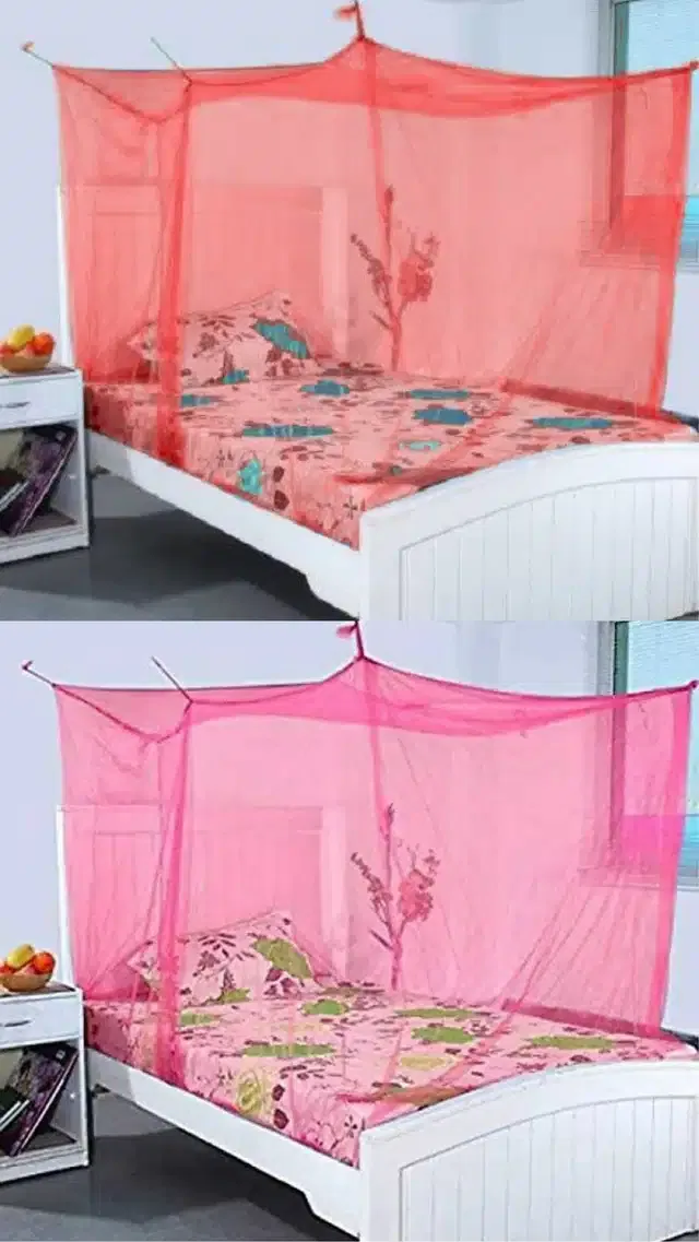 Polyester Single Bed Mosquito Net (Pack of 2) (Red & Pink, 6x3 feet)