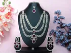 3 Layer Mehandi Finish Bridal White Diamond Trendy Necklace Set for Women 