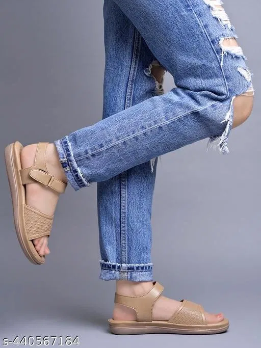 Shoetopia Beige Flat Sandals (IND-9)