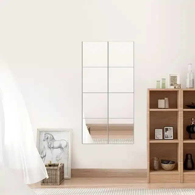 Acrylic Square Shaped Wall Mirror Stickers (Silver, Pack of 8)