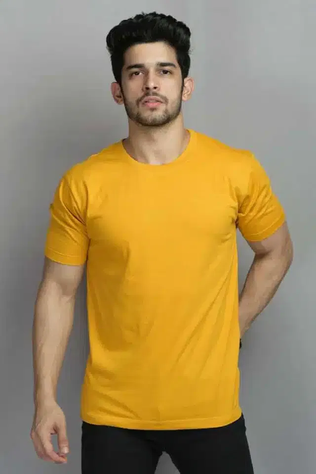 Half Sleeves T-Shirt for Men (Yellow, XL)