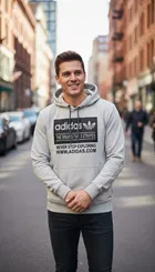 Feelce Printed Hoodie for Men, Grey (XL)